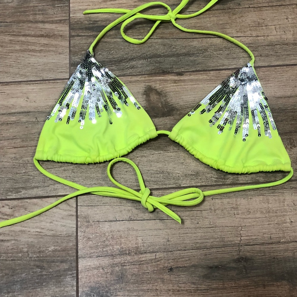 Lime Green and Silver Sequin Bathing Suit Top